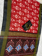 Soft Linen Cotton Saree with Ikkat Digital Prints & Silver Zari Border