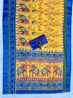 Soft Linen Cotton Saree with Ikkat Digital Prints & Silver Zari Border