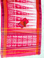 Soft Linen Cotton Saree with Ikkat Digital Prints & Silver Zari Border