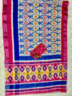 Soft Linen Cotton Saree with Ikkat Digital Prints & Silver Zari Border