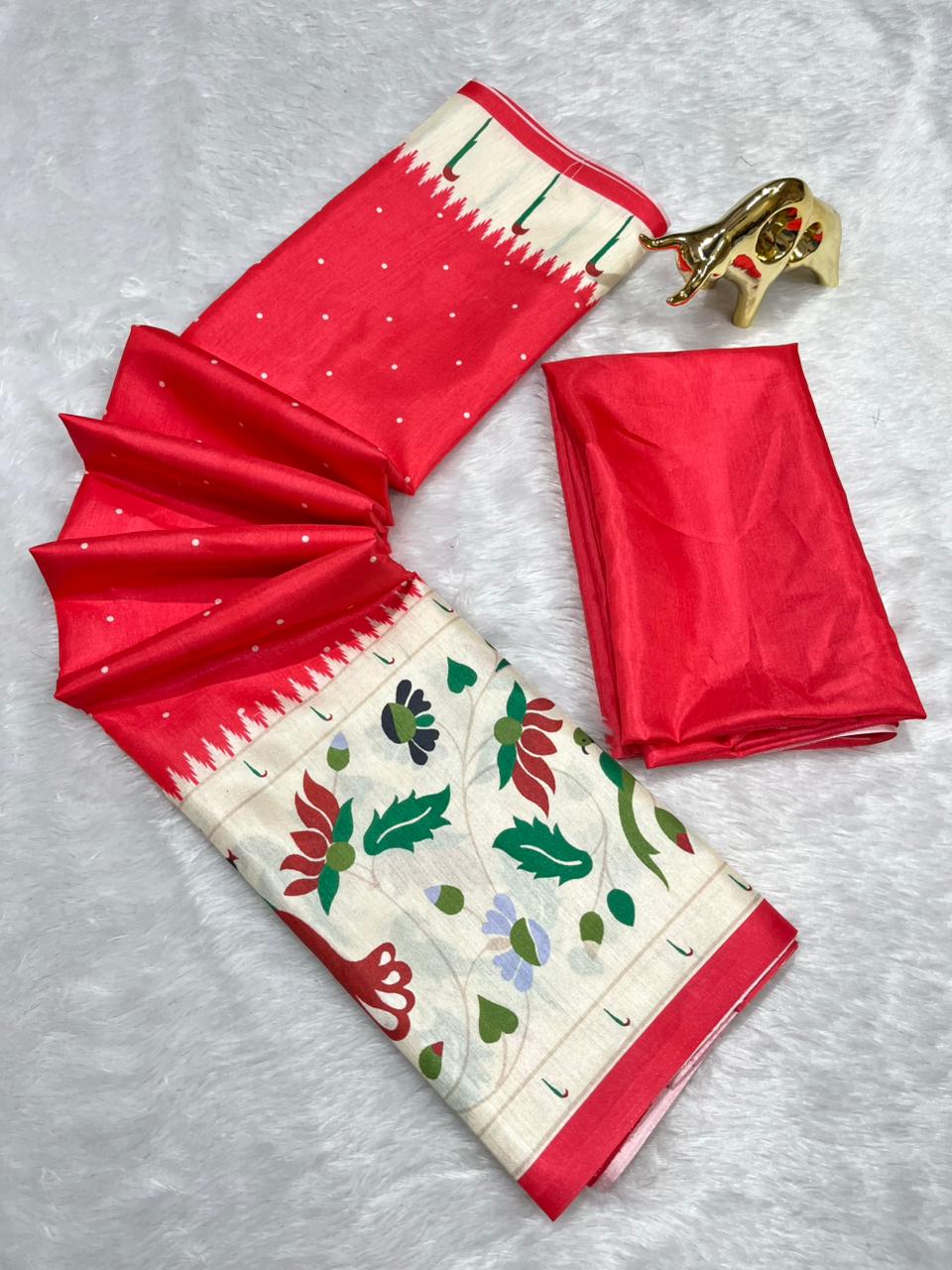 Gajri  Soft Silk Saree with Paithani Digital Print