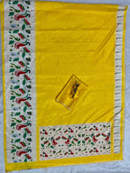 Yellow Soft Silk Saree with Paithani Digital Print
