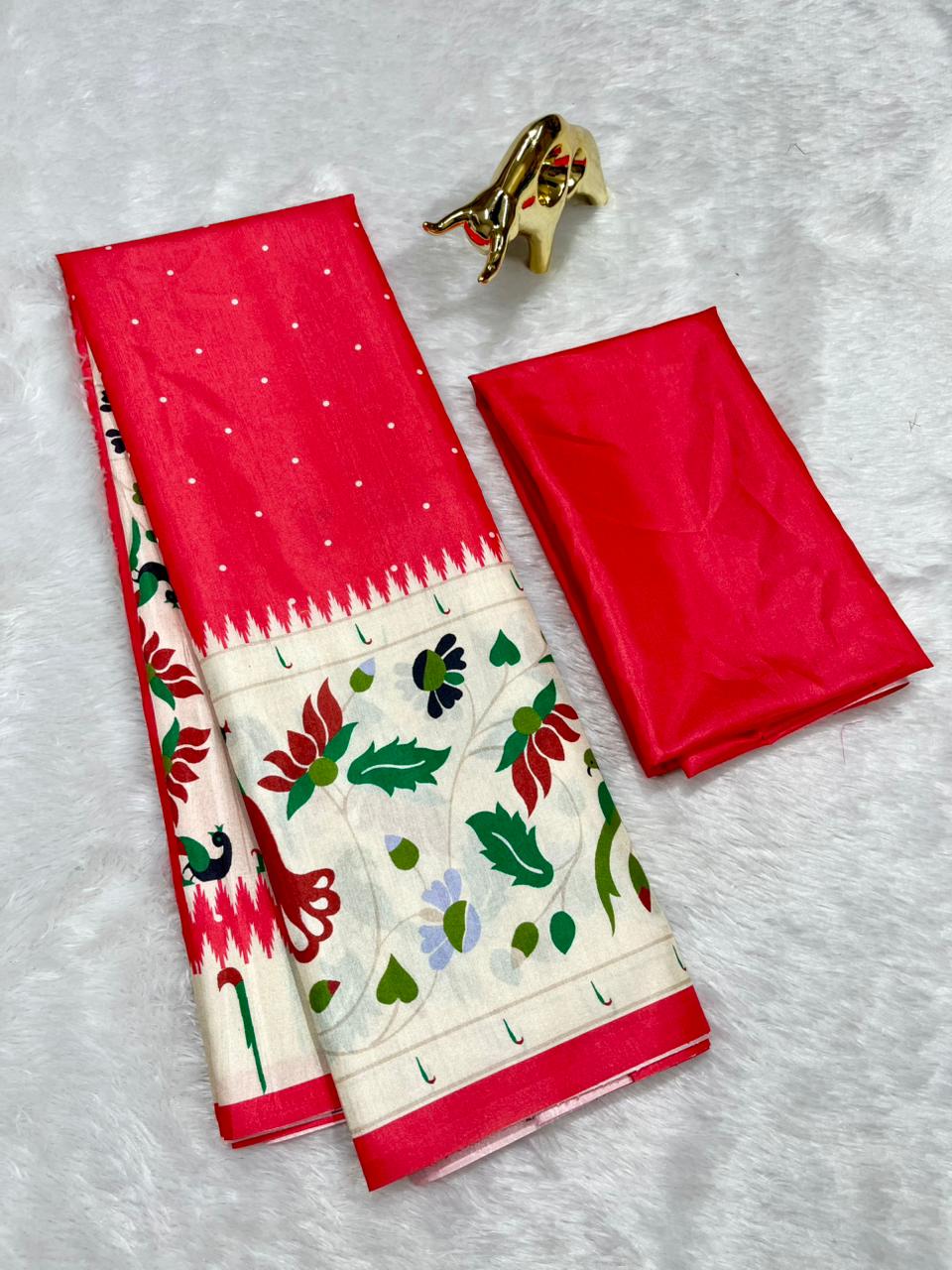 Gajri  Soft Silk Saree with Paithani Digital Print