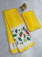 Yellow Soft Silk Saree with Paithani Digital Print
