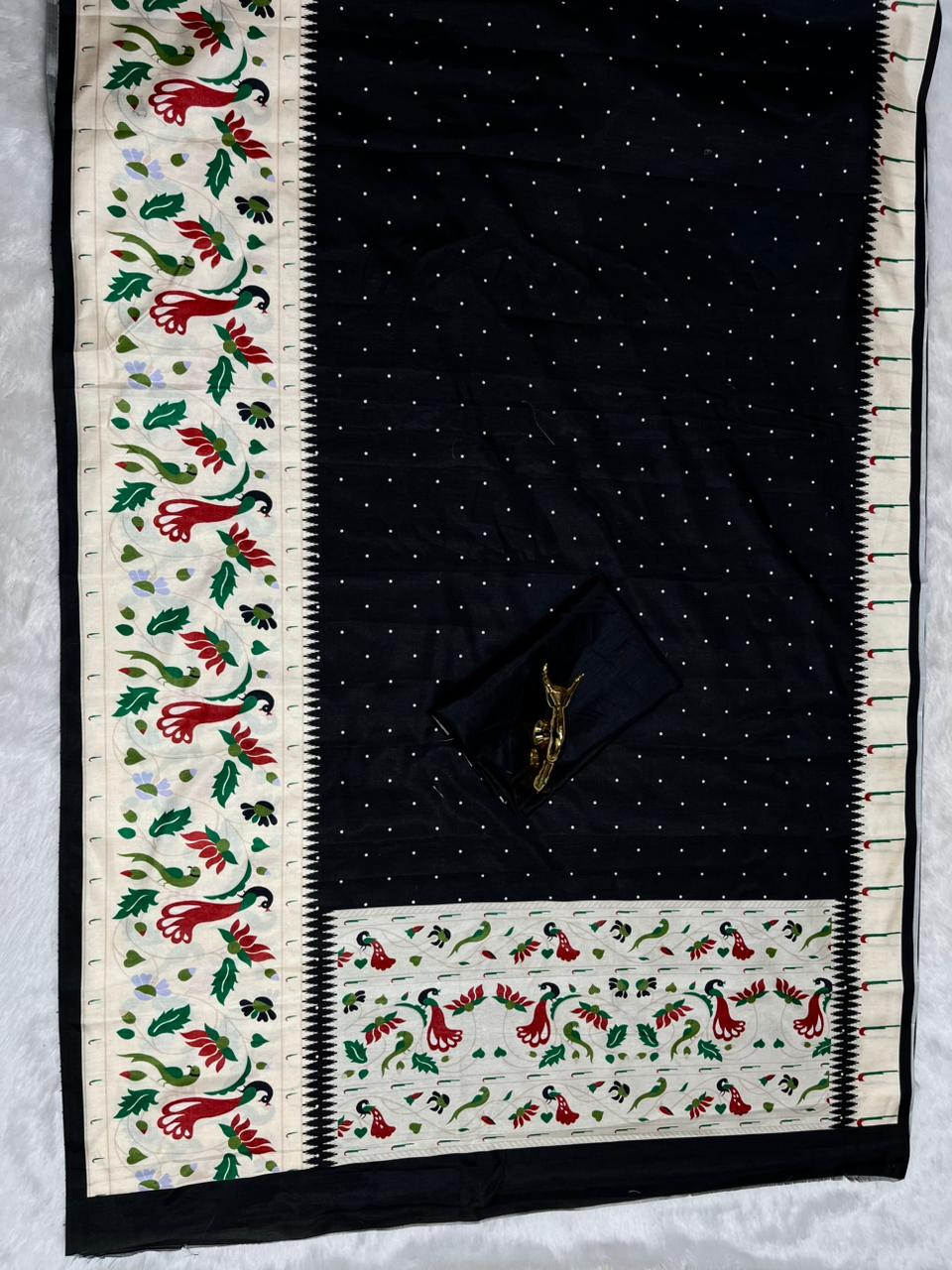 Black Soft Silk Saree with Paithani Digital Print