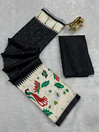 Black Soft Silk Saree with Paithani Digital Print