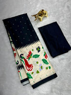 Black Soft Silk Saree with Paithani Digital Print