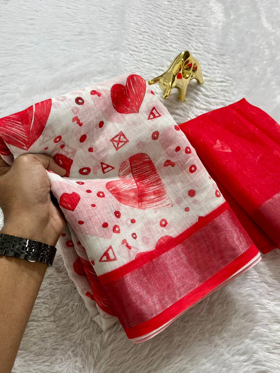 Soft Linen Cotton Saree with Digital Prints