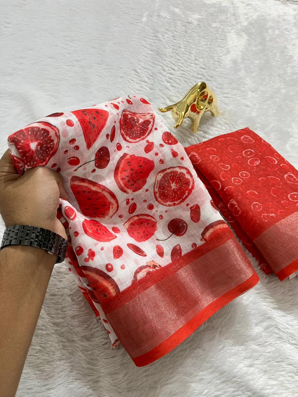 Soft Linen Cotton Saree with Digital Prints