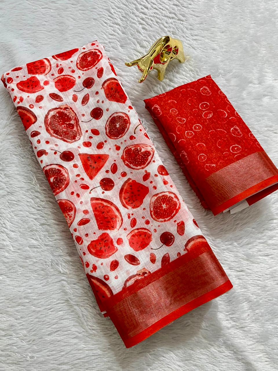 Soft Linen Cotton Saree with Digital Prints