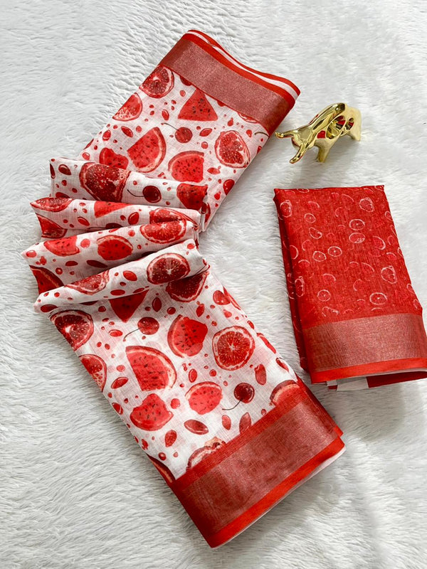 Soft Linen Cotton Saree with Digital Prints