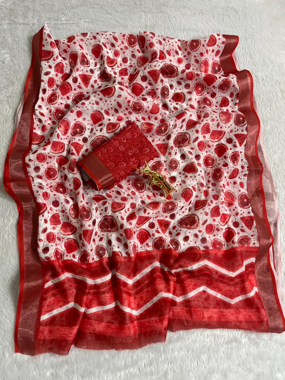 Soft Linen Cotton Saree with Digital Prints