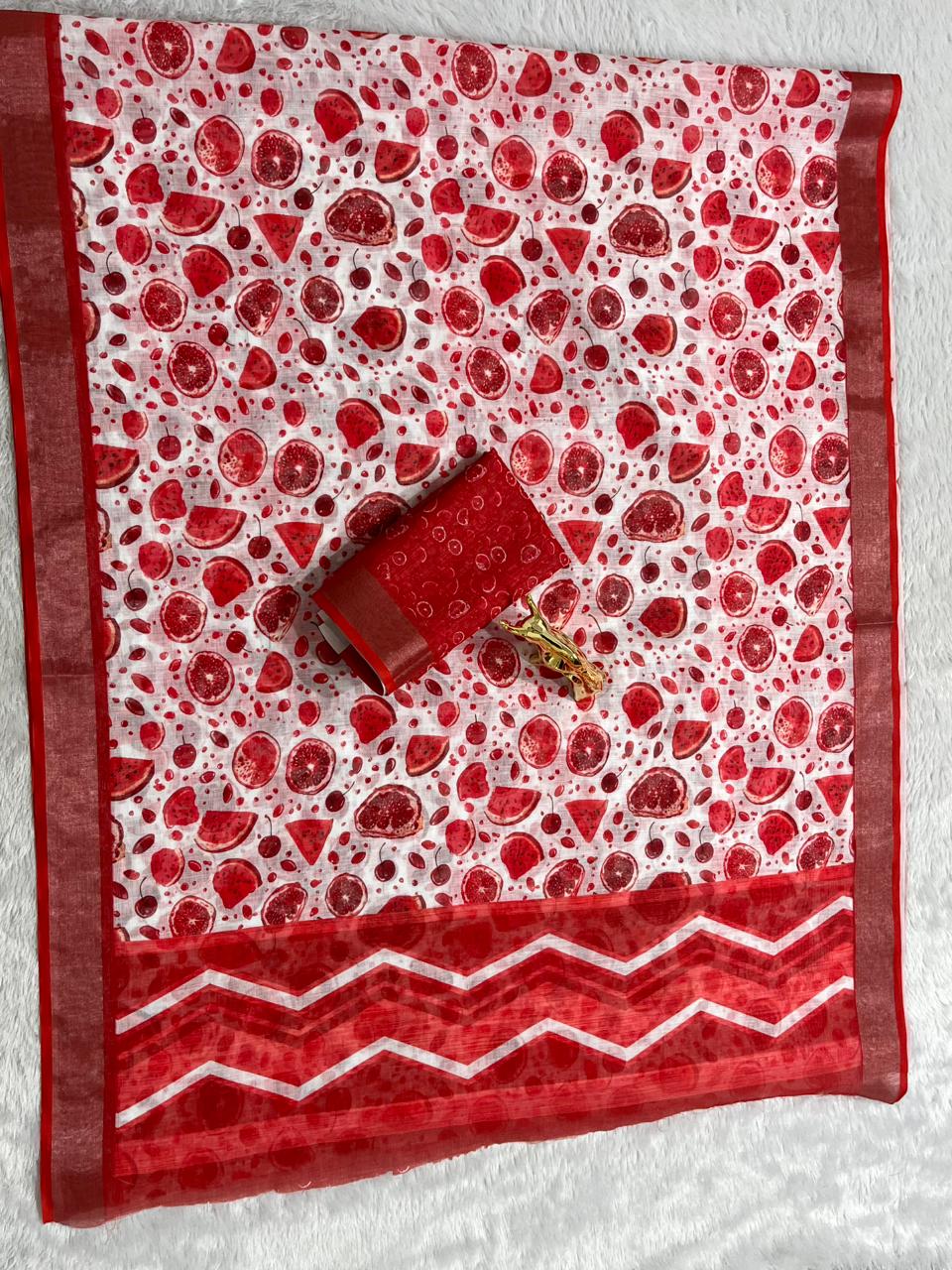 Soft Linen Cotton Saree with Digital Prints