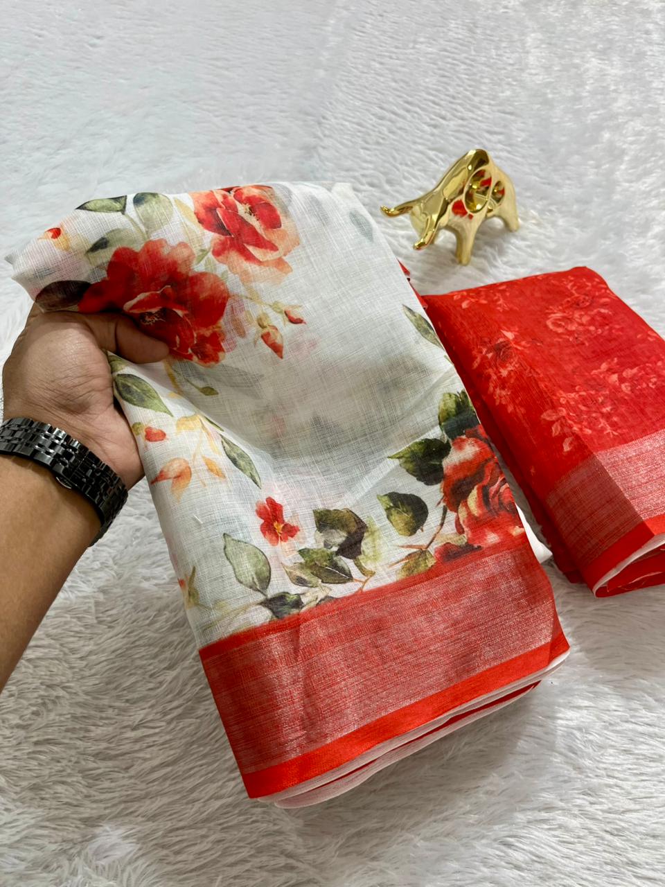 Soft Linen Cotton Saree with Digital Prints