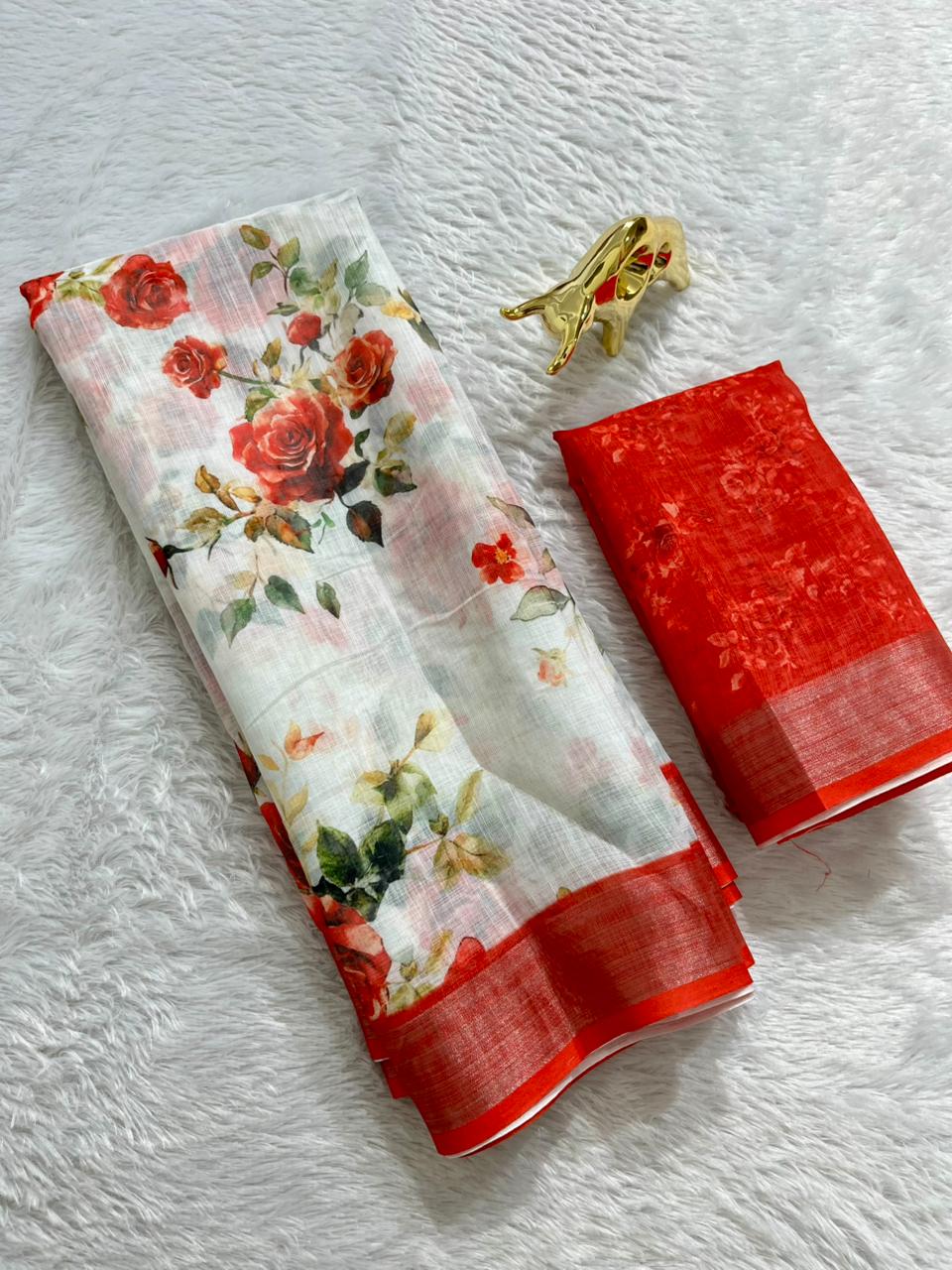 Soft Linen Cotton Saree with Digital Prints