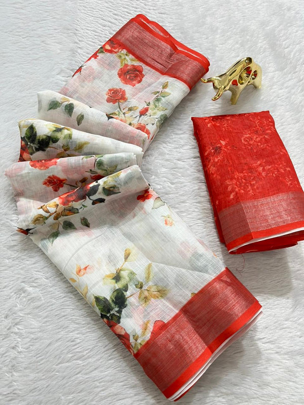 Soft Linen Cotton Saree with Digital Prints