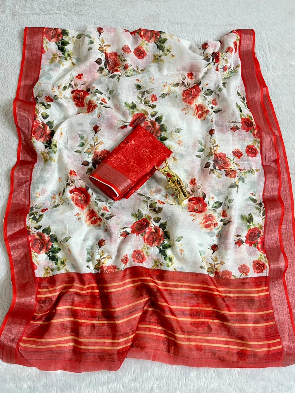 Soft Linen Cotton Saree with Digital Prints