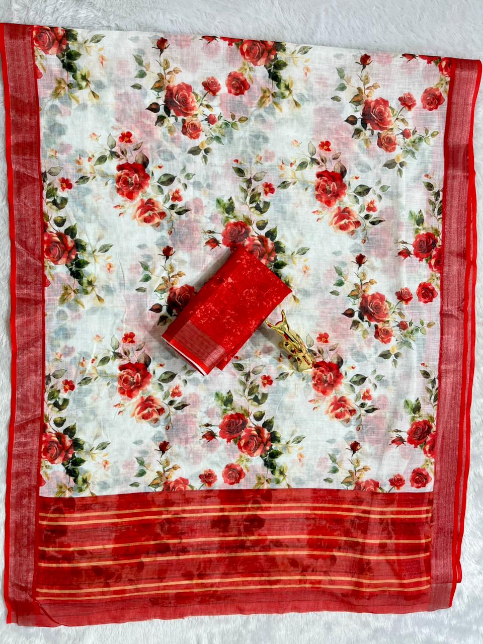 Soft Linen Cotton Saree with Digital Prints