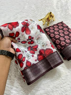 Soft Linen Cotton Saree with Digital Prints