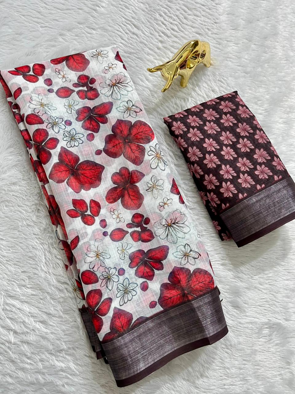 Soft Linen Cotton Saree with Digital Prints