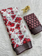 Soft Linen Cotton Saree with Digital Prints