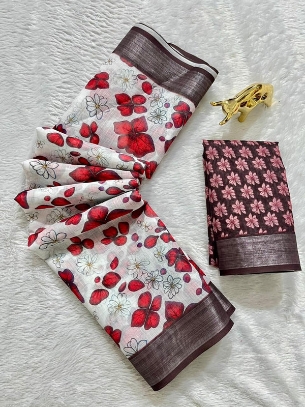 Soft Linen Cotton Saree with Digital Prints