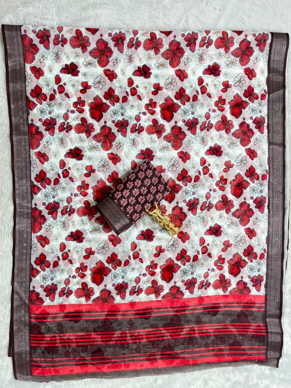Soft Linen Cotton Saree with Digital Prints