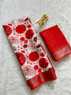 Soft Linen Cotton Saree with Digital Prints