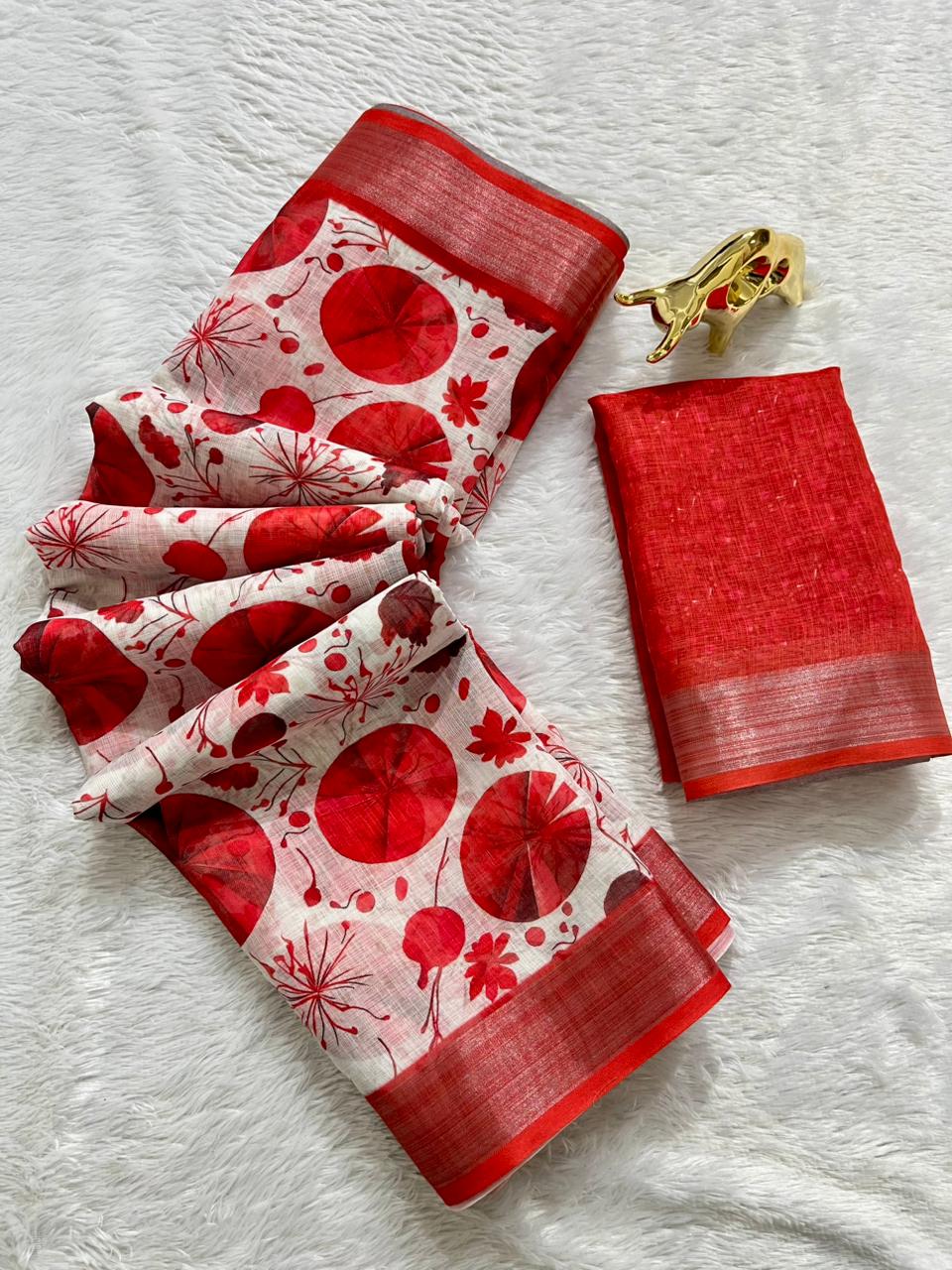 Soft Linen Cotton Saree with Digital Prints