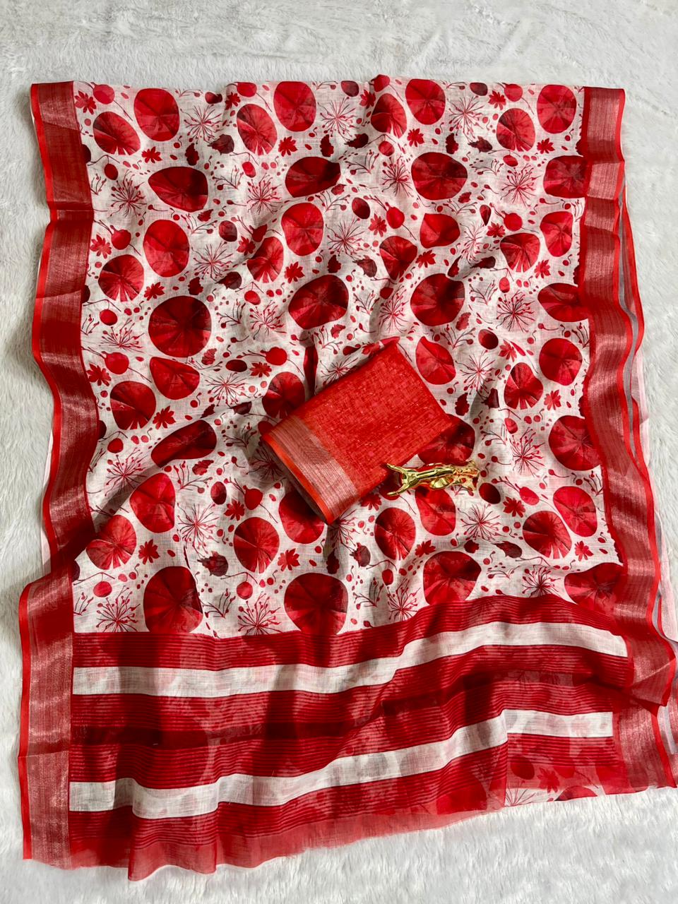 Soft Linen Cotton Saree with Digital Prints