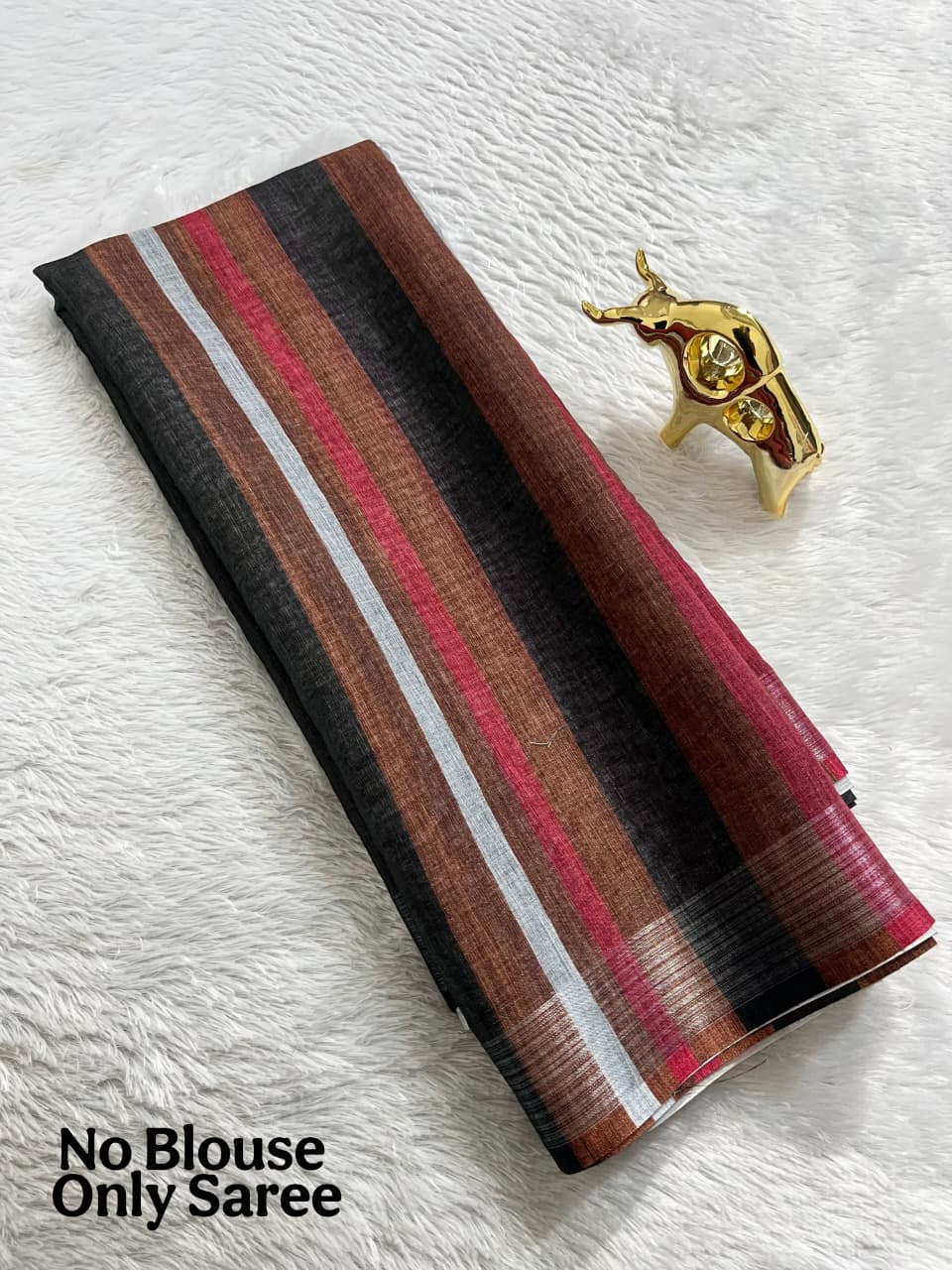 Soft Linen Cotton Saree with Stripe Digital Prints