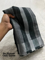 Soft Linen Cotton Saree with Stripe Digital Prints