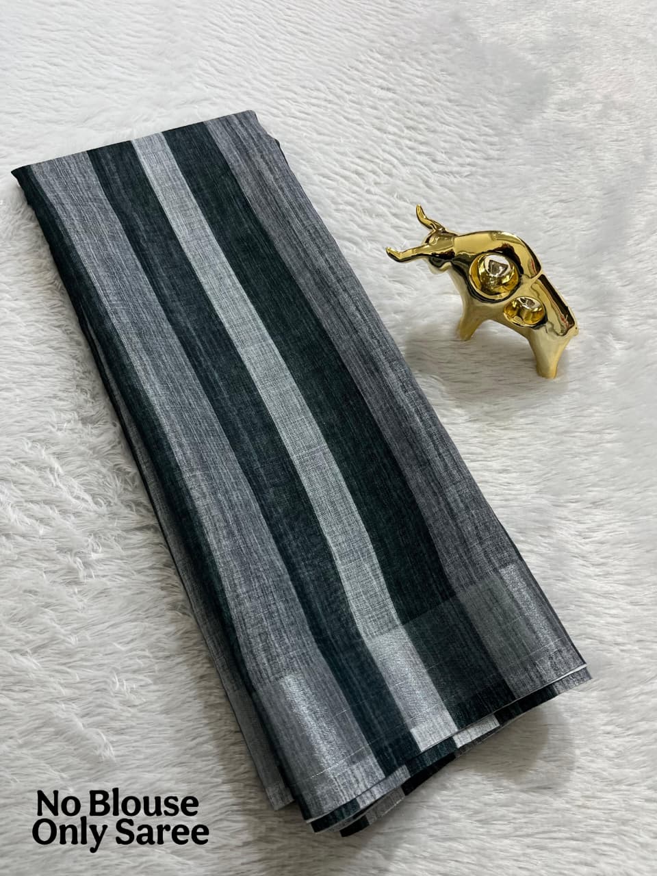 Soft Linen Cotton Saree with Stripe Digital Prints