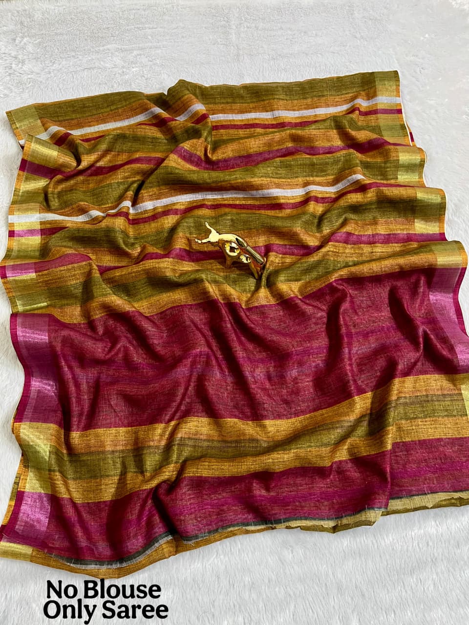 Soft Linen Cotton Saree with Stripe Digital Prints