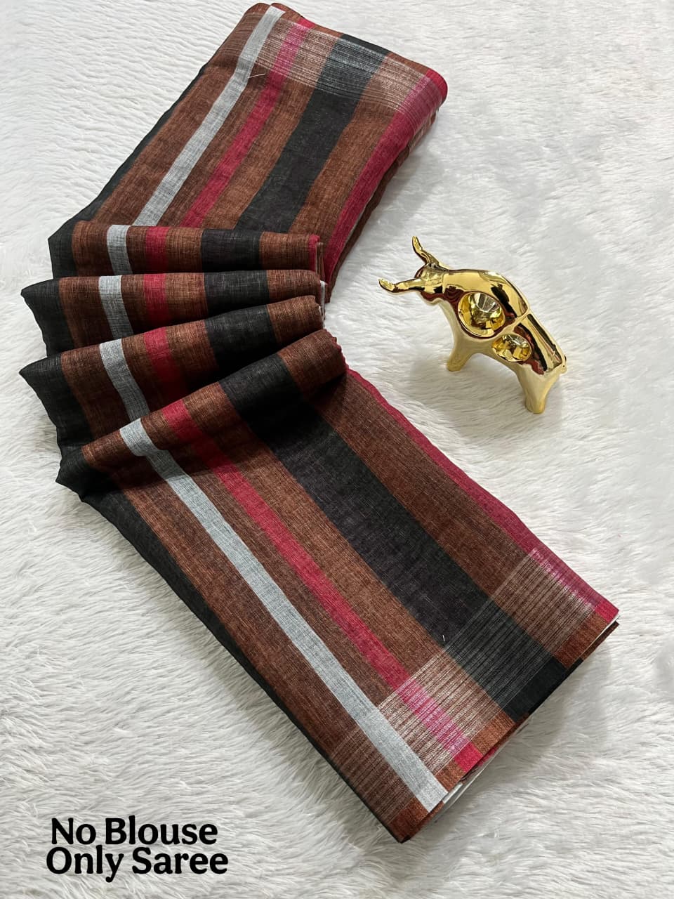 Soft Linen Cotton Saree with Stripe Digital Prints