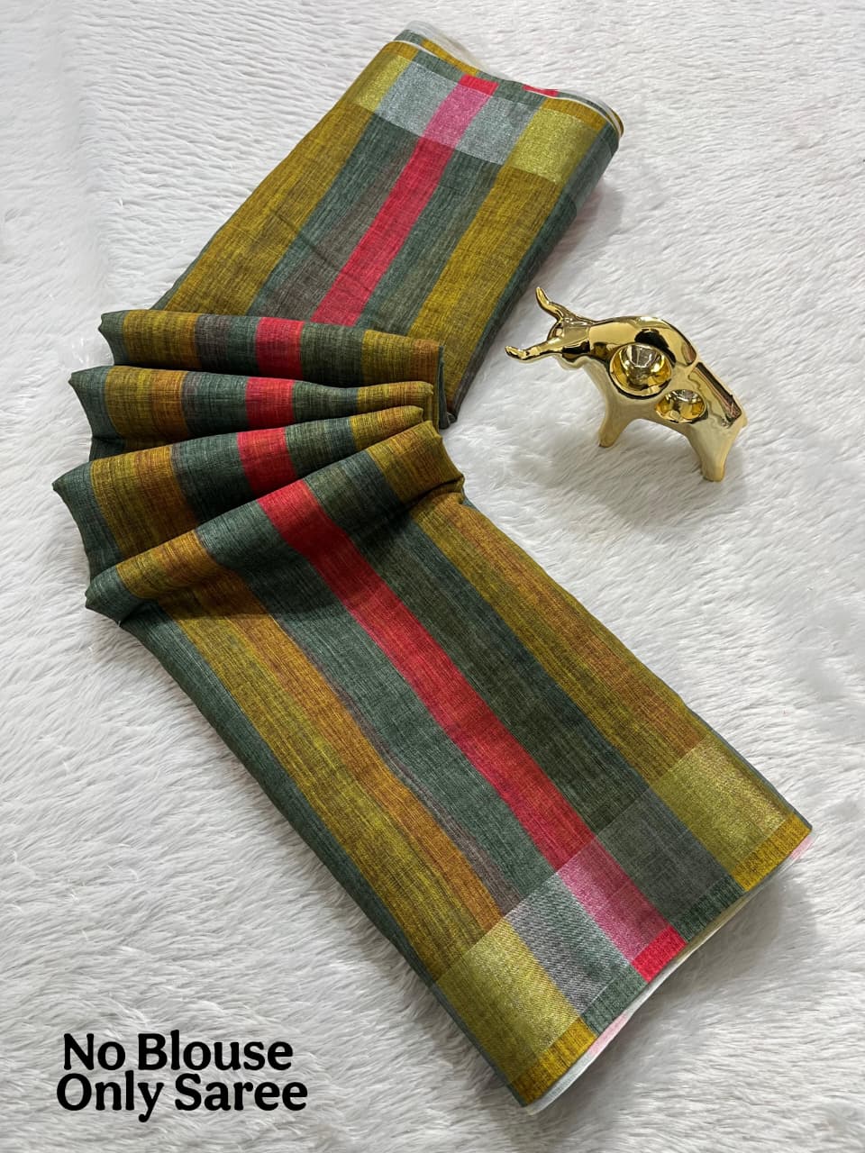 Soft Linen Cotton Saree with Stripe Digital Prints