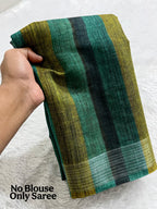 Soft Linen Cotton Saree with Stripe Digital Prints