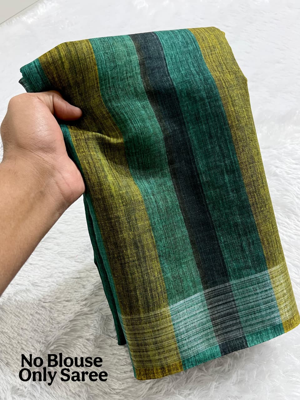 Soft Linen Cotton Saree with Stripe Digital Prints