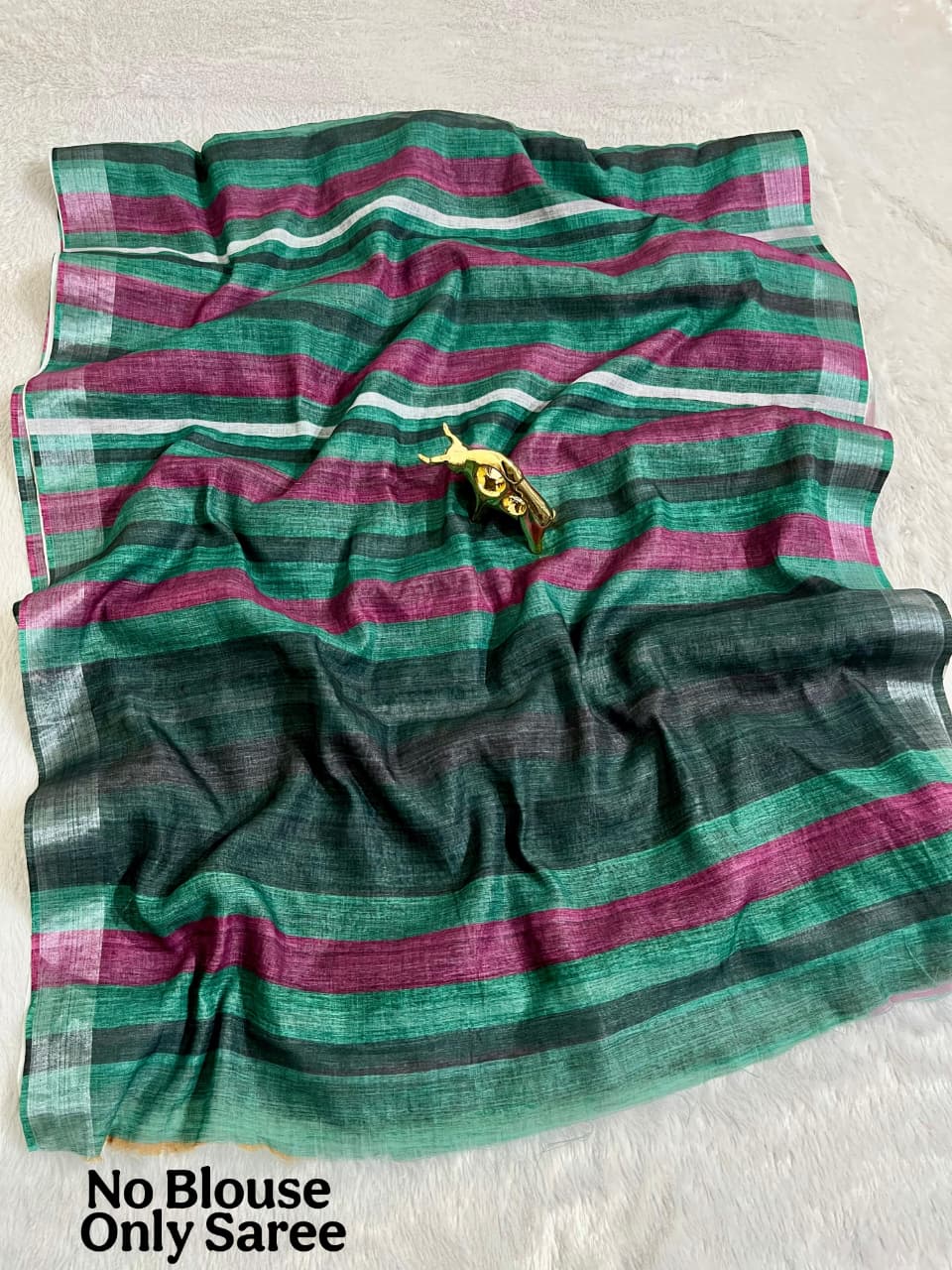 Soft Linen Cotton Saree with Stripe Digital Prints