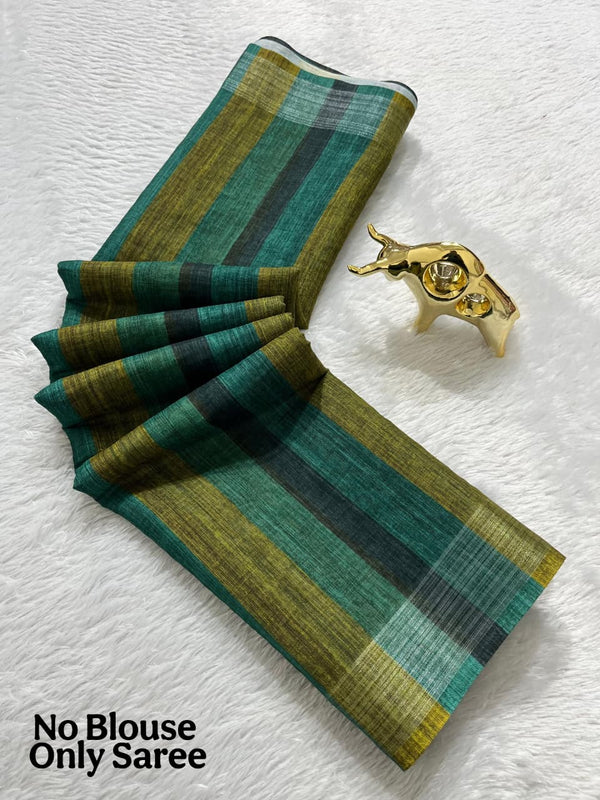 Soft Linen Cotton Saree with Stripe Digital Prints