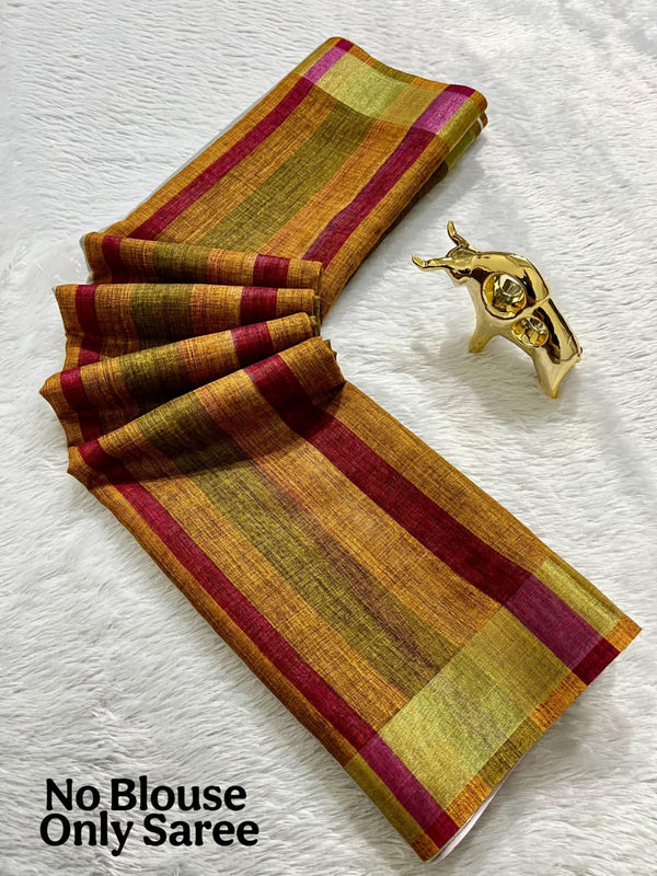 Soft Linen Cotton Saree with Stripe Digital Prints