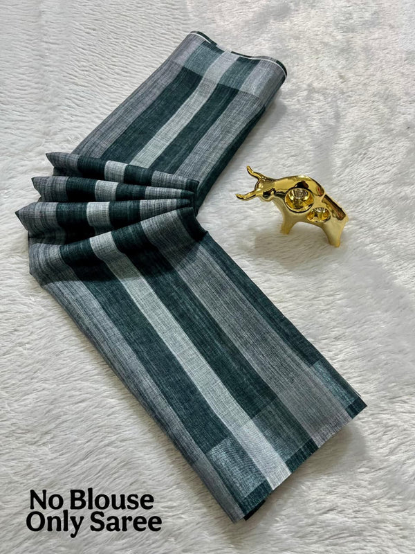 Soft Linen Cotton Saree with Stripe Digital Prints