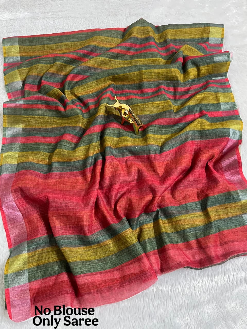 Soft Linen Cotton Saree with Stripe Digital Prints