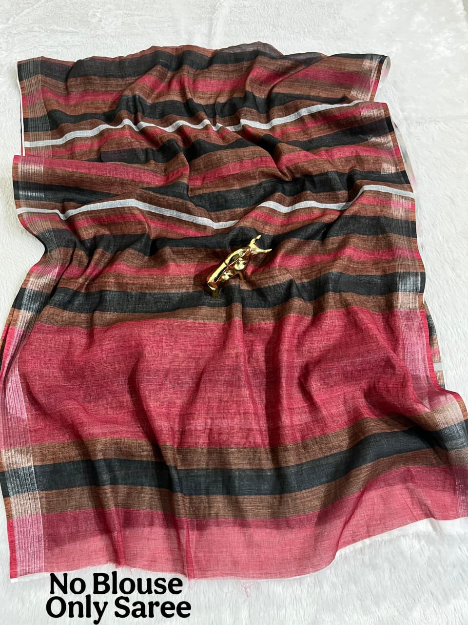 Soft Linen Cotton Saree with Stripe Digital Prints