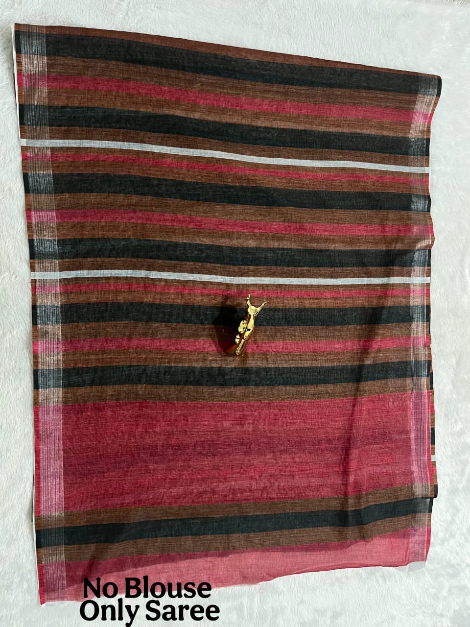 Soft Linen Cotton Saree with Stripe Digital Prints