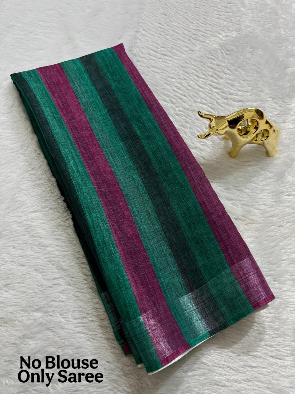Soft Linen Cotton Saree with Stripe Digital Prints