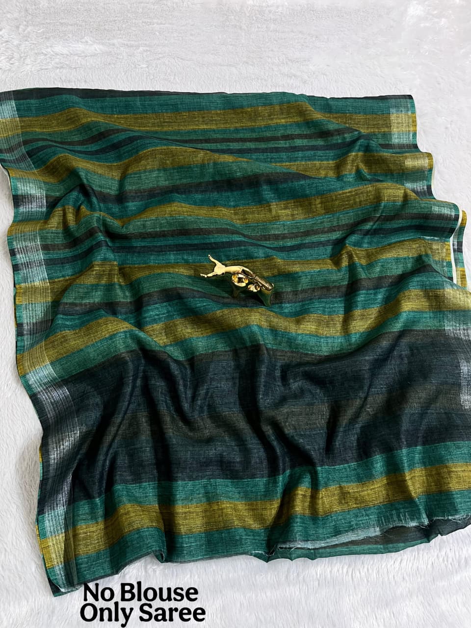 Soft Linen Cotton Saree with Stripe Digital Prints
