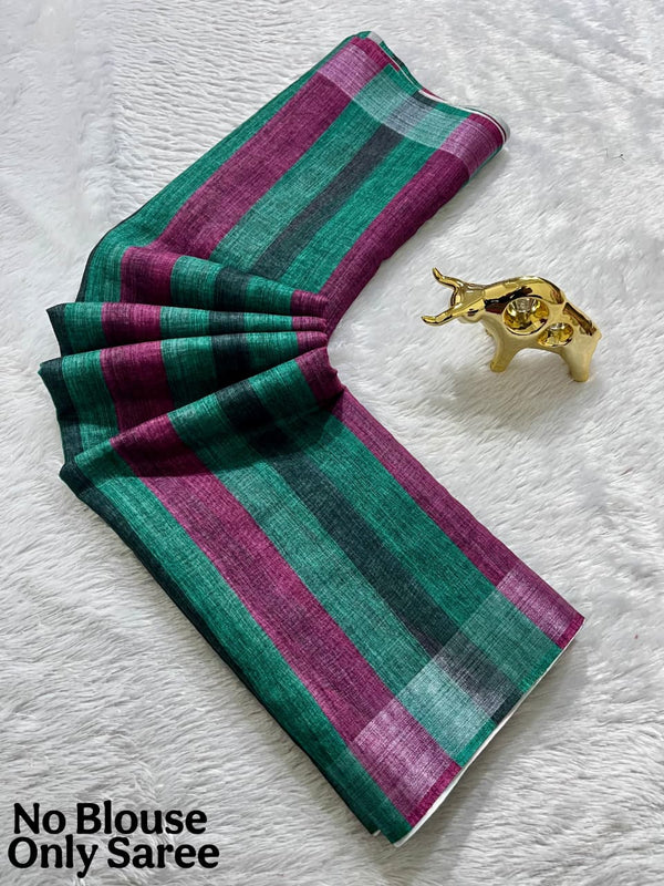 Soft Linen Cotton Saree with Stripe Digital Prints