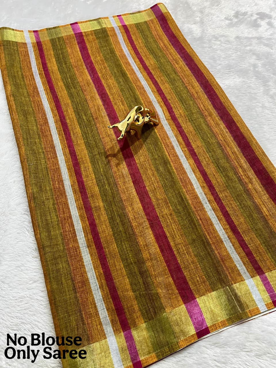Soft Linen Cotton Saree with Stripe Digital Prints