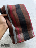 Soft Linen Cotton Saree with Stripe Digital Prints